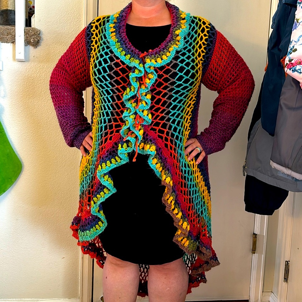 Jewel Toned Handmade Crocheted Mandala Sweater
